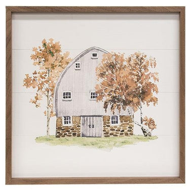 Early Autumn White Barn Watercolor Framed Print, 16
